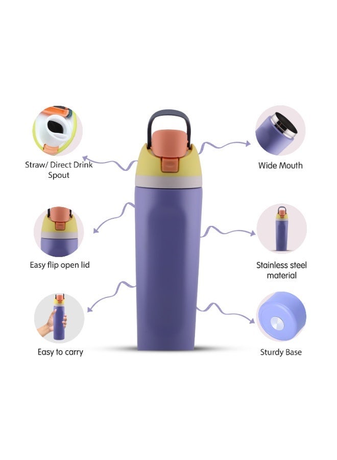 CRAVISTA 24oz Stainless Steel Water Bottle – Double Wall Vacuum Insulated Flask with Spout & Straw, BPA-Free, Leak-Proof Sports Water Bottle for Hot & Cold Drinks (Purple) - Image 3