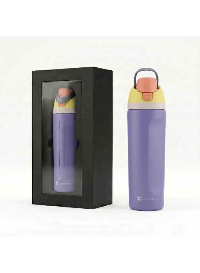 CRAVISTA 24oz Stainless Steel Water Bottle – Double Wall Vacuum Insulated Flask with Spout & Straw, BPA-Free, Leak-Proof Sports Water Bottle for Hot & Cold Drinks (Purple) - Image 1
