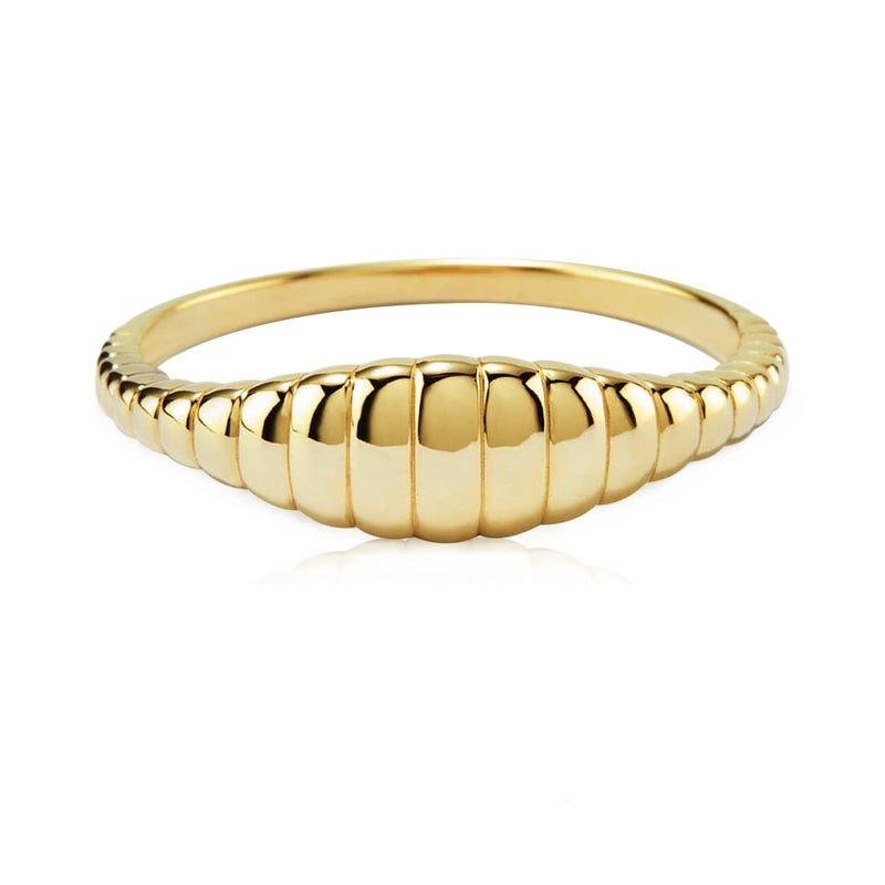 Kainier 14K Gold Plated Signet Rings Stackable Slim Signet Rings Thin Plain Statement Band for Women Vintage Finger Classic Chunky Dome Ring Comfort Fit Size 5 to 10