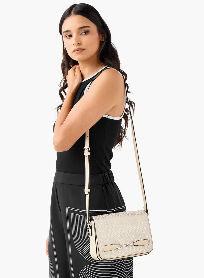 Celeste Monogram Print Crossbody Bag with Button Closure
