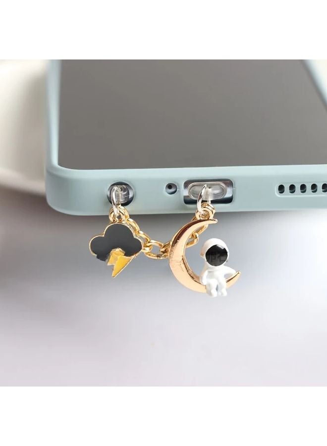 Moon Astronaut Phone Dust Plug DIY Creative Anti Lost Rope For Iphone - Image 1