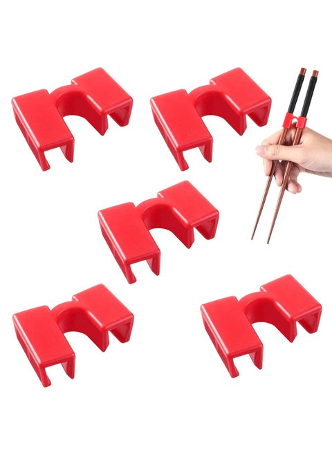 Chopstick Helpers 5 Pieces Reusable Chopstick Helpers Training Chopsticks BPA Free POM Fon-Toxic Non-Slippery for Many Age, Beginner, Trainers or Learner, Left or Right Hand RED