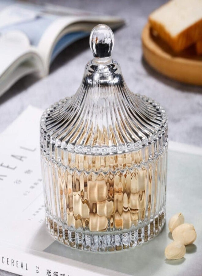 AKDC طبق حلوى زجاجي مع غطاء، وعاء حلوى زخرفي، جرة تخزين طعام مغطاة بالكريستال - Image 4