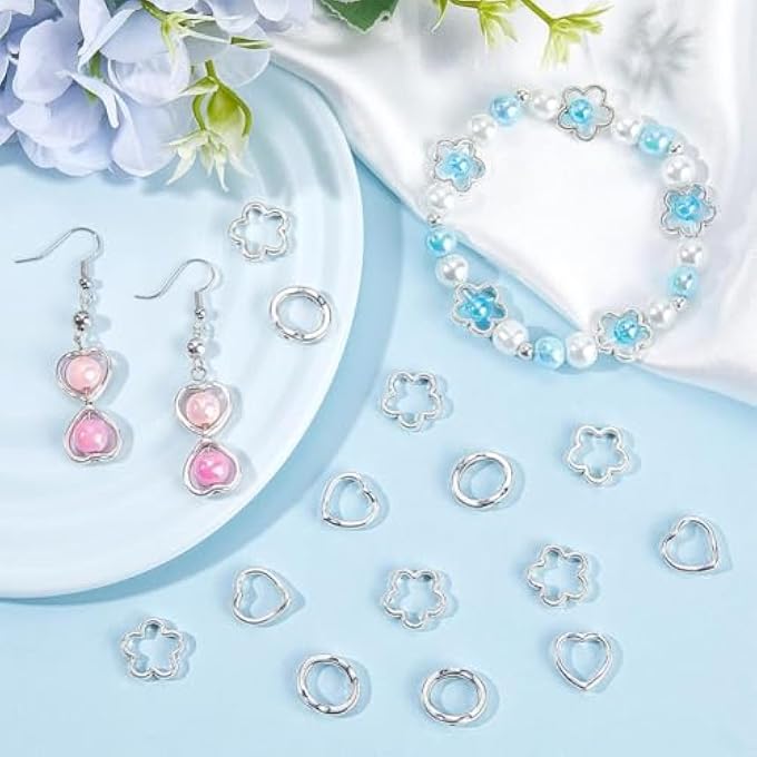 STRBOXONG 120PCS FLOWER BEAD FRAMES, 4 STYLES METAL BEAD FRAME WITH DOUBLE HOLES, TIBETAN STYLE ALLOY HEART BLOSSOM LINK CONNECTORS FOR JEWELRY MAKING, EARRING AND DIY CRAFT ACCESSORY - Image 2