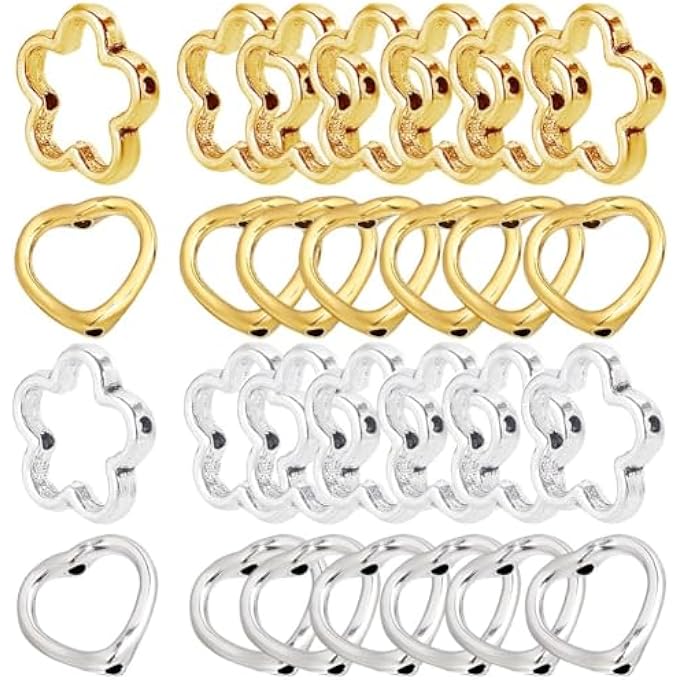 STRBOXONG 120PCS FLOWER BEAD FRAMES, 4 STYLES METAL BEAD FRAME WITH DOUBLE HOLES, TIBETAN STYLE ALLOY HEART BLOSSOM LINK CONNECTORS FOR JEWELRY MAKING, EARRING AND DIY CRAFT ACCESSORY - Image 1