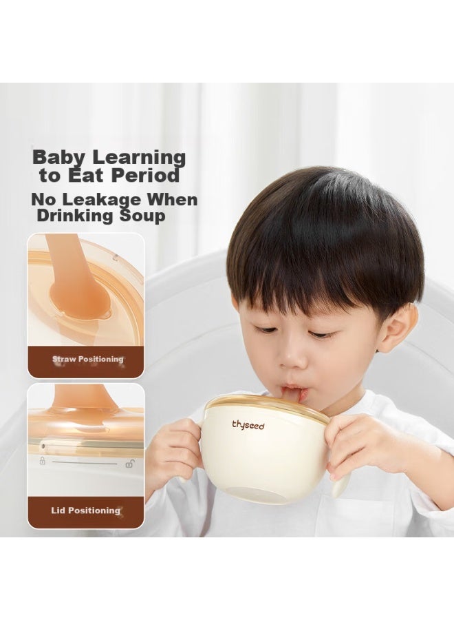 Shixi Baby Food Bowl, Steamed Egg Bowl, Soup Bowl With Straw, Newborn 0-6 Months, Children's Stainless Steel Suction Cup Bowl - Image 3