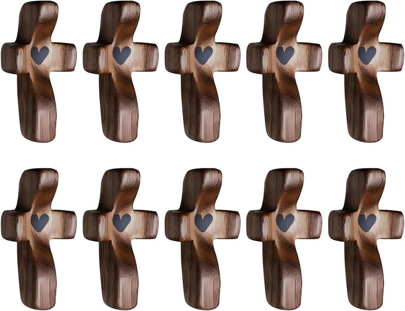 Yookin Cross My Heart/Encouragement Gift Wooden Cross Fidget for Clutching, Clinging and Praying Religious Gift(Black 10pcs) - Image 1