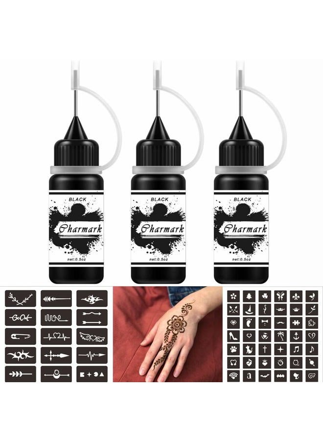 Charmark Fake Freckles Temporary Painting Kit 84 Pcs Stickers Stencils Full Kit 3 Bottles (Black*3) - Image 1