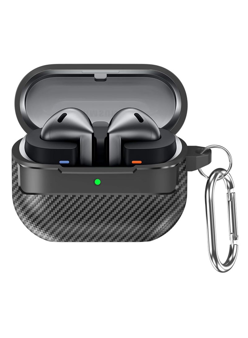 Samsung Galaxy Buds 3/Buds 3 Pro Heavy Duty Case with Carabiner - Carbon Fiber Texture (Black) - Image 1