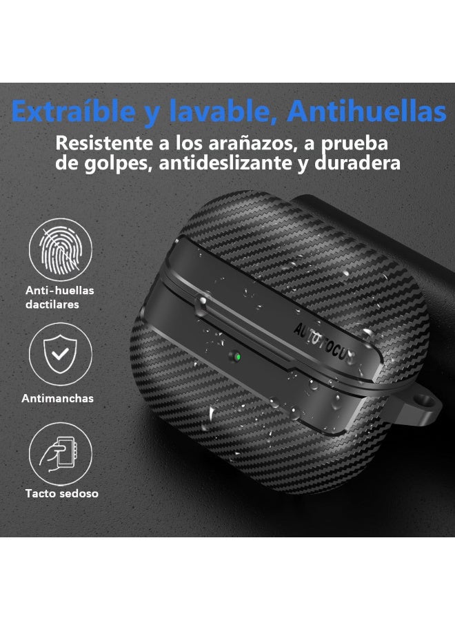 Samsung Galaxy Buds 3/Buds 3 Pro Heavy Duty Case with Carabiner - Carbon Fiber Texture (Black) - Image 3