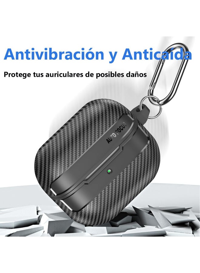 Samsung Galaxy Buds 3/Buds 3 Pro Heavy Duty Case with Carabiner - Carbon Fiber Texture (Black) - Image 5