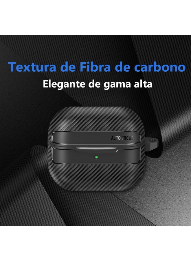 Samsung Galaxy Buds 3/Buds 3 Pro Heavy Duty Case with Carabiner - Carbon Fiber Texture (Black) - Image 2