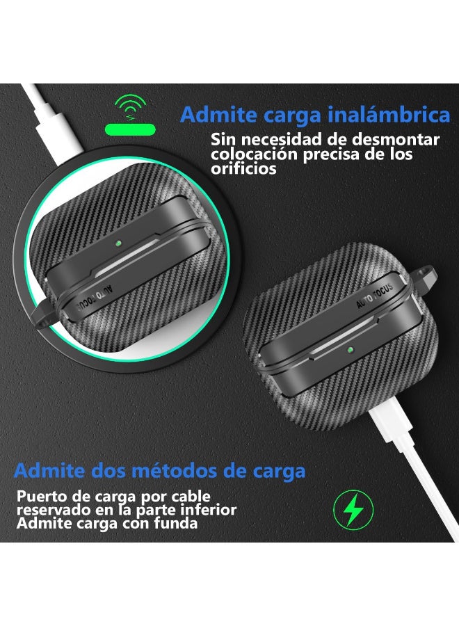 Samsung Galaxy Buds 3/Buds 3 Pro Heavy Duty Case with Carabiner - Carbon Fiber Texture (Black) - Image 4