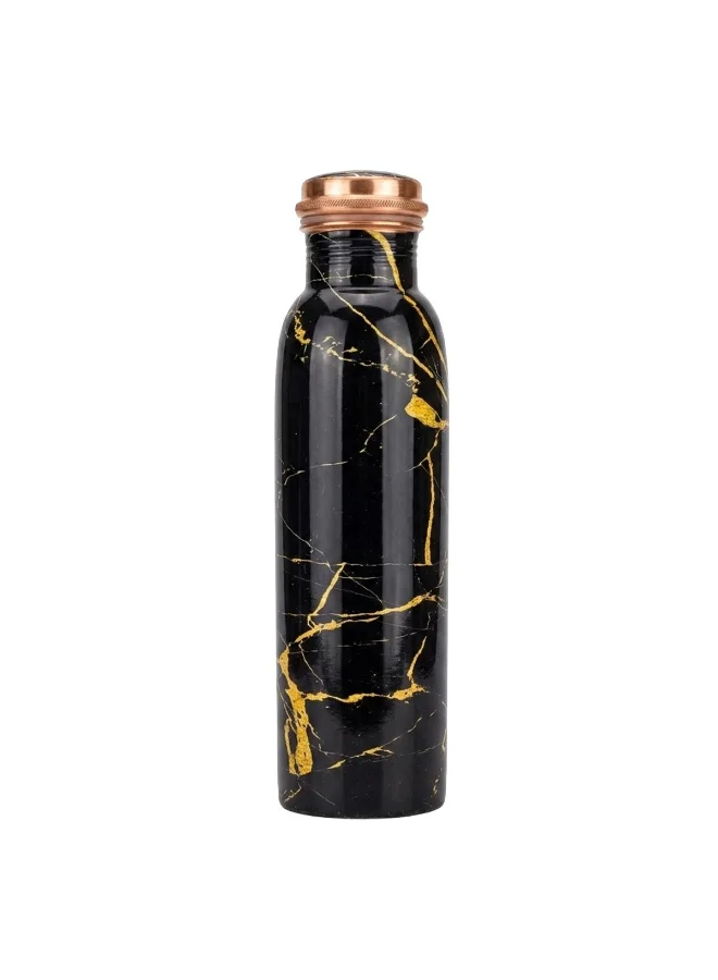Mobcos Mobcos Black Gold Elegance Copper Water Bottle 1 Ltr, 99% Pure Copper Bottle with Leakproof Screw Cap, Handmade Marbled Design, Reusable Water Bottle for Home, Office & Travel