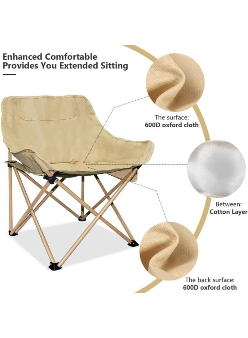 إيه جي دي كرسي قابل للطي مناسب للتخييم والشاطئ وصيد الأسماك والنزهات، قماش أكسفورد مع جيوب تخزين جانبية/ ذهبي - Image 3