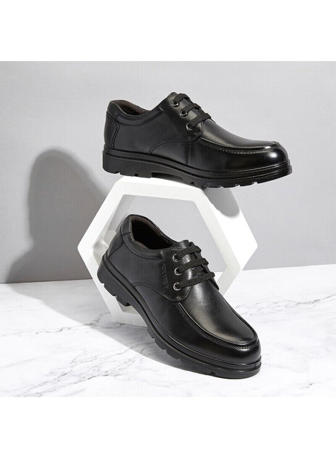 Aokang Men's Shoes, Business Casual Shoes, British Style Comfortable Low-top Round Toe Lace-up Leather Shoes, Black, Size 44 - Image 2