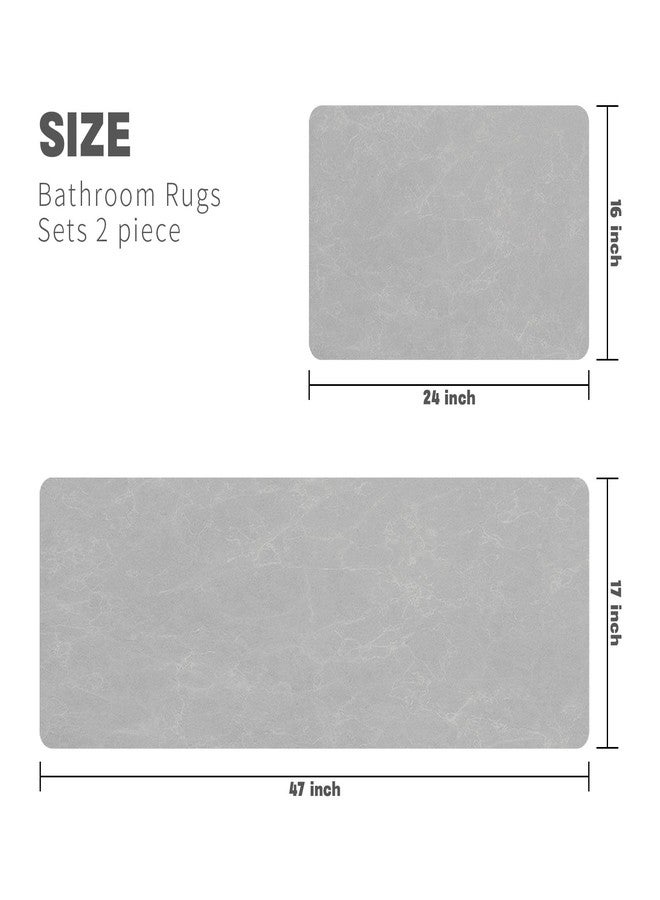YIHOUSE طقم سجاد حمام من قطعتين من YIHOUSE، لون رمادي فاتح، سجاد حمام رقيق، مانع للانزلاق، سريع الجفاف، سجاد حمام مطاطي ماص للماء لأرضية الحمام والدش. - Image 2