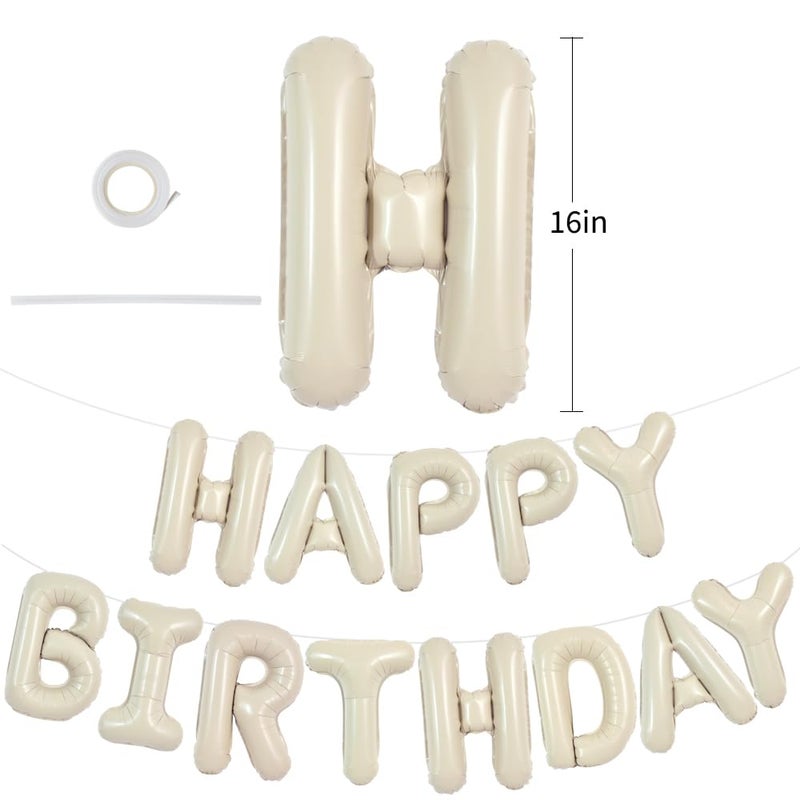 TONIFUL Cream White Happy Birthday Balloons Banner, 16 Inch Mylar Foil Letters Sign Bunting Reusable for Girls Boys Kids & Adults Decorations and Party Supplies - Image 2