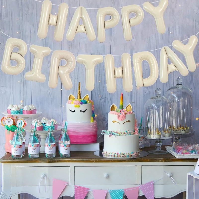 TONIFUL Cream White Happy Birthday Balloons Banner, 16 Inch Mylar Foil Letters Sign Bunting Reusable for Girls Boys Kids & Adults Decorations and Party Supplies - Image 5