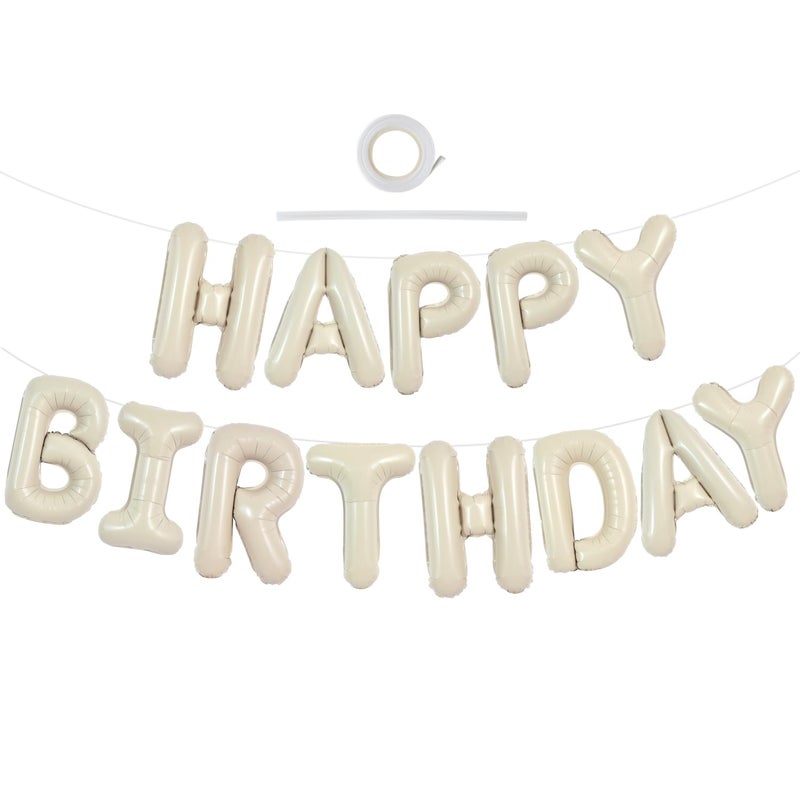 TONIFUL Cream White Happy Birthday Balloons Banner, 16 Inch Mylar Foil Letters Sign Bunting Reusable for Girls Boys Kids & Adults Decorations and Party Supplies - Image 1