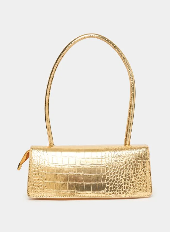 Styli Textured Flap Over Rectangle Bag with Push Lock
