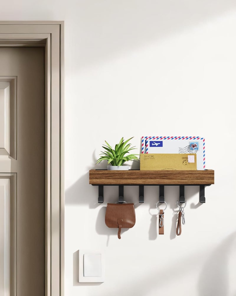 ROPALINS Key Holder Wall Mount Adhesive Magnetic - Hanging Key Hooks with Mail Organizer Tray for Wallet House Accessories - Keys Hanger Rack with Shelf for Camper Entryway Door Home Living Room Decor Rustic - Image 2
