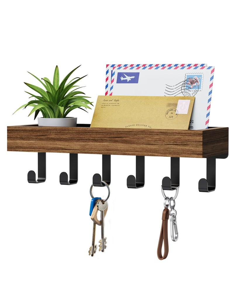 ROPALINS Key Holder Wall Mount Adhesive Magnetic - Hanging Key Hooks with Mail Organizer Tray for Wallet House Accessories - Keys Hanger Rack with Shelf for Camper Entryway Door Home Living Room Decor Rustic - Image 1