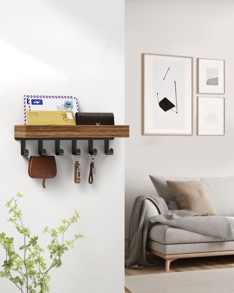 ROPALINS Key Holder Wall Mount Adhesive Magnetic - Hanging Key Hooks with Mail Organizer Tray for Wallet House Accessories - Keys Hanger Rack with Shelf for Camper Entryway Door Home Living Room Decor Rustic - Image 3