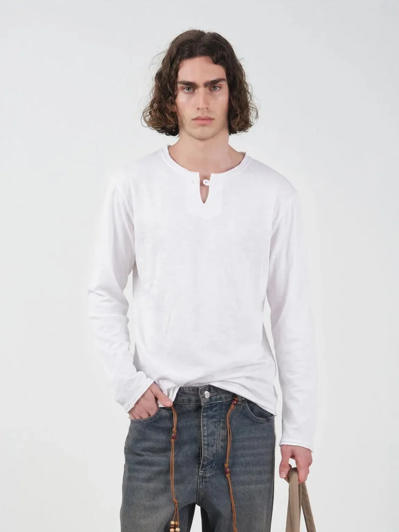 جيستو GIESTO Button Detail Crew Neck Cotton T-Shirt