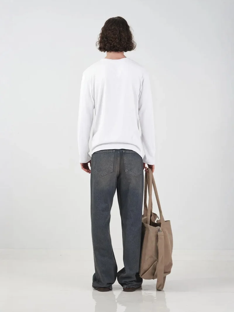 Giesto White GIESTO Button Detail Crew Neck Cotton T-Shirt for Men | Best Price UAE