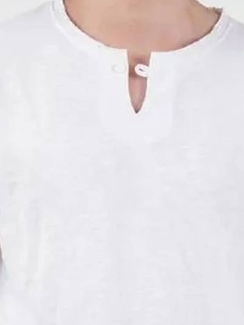 Giesto White GIESTO Button Detail Crew Neck Cotton T-Shirt for Men | Best Price UAE