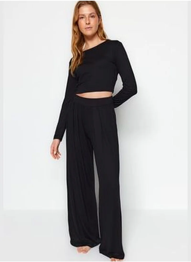 trendyol Black Viscose Knitted Pajamas Set TWOAW21AU0034