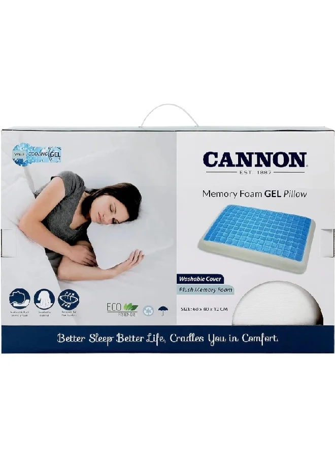 Cannon Plush Memory Foam Washable Cover Rectangular Ortho Gel Pillow White 12 x 60 x 40 cm CN MFGP