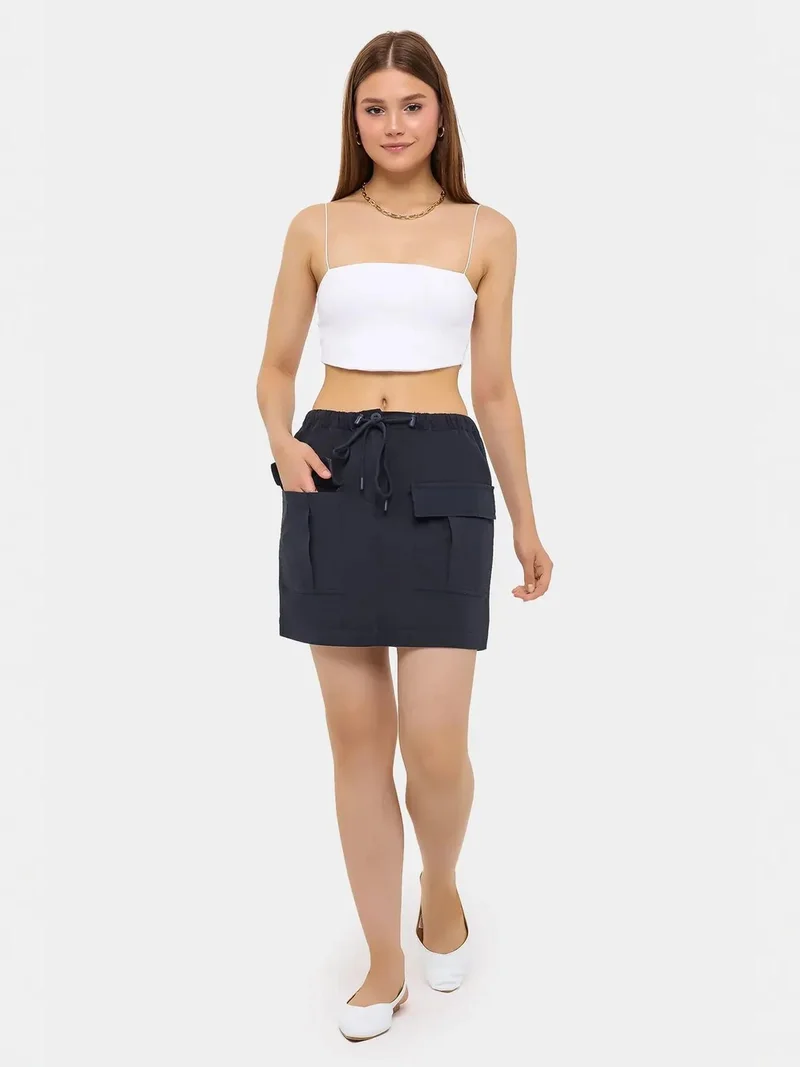 زوبعة تنورة قطنية منخفضة الخصر بتصميم كارغو