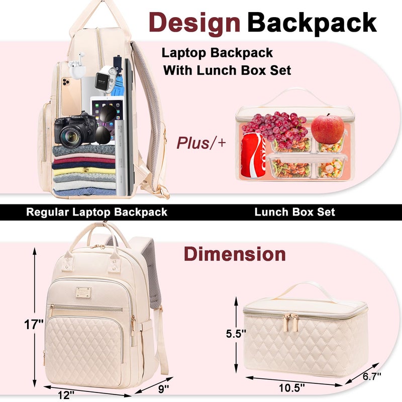 Weitars Lunch Backpack for Women,15.6 Inch Laptop Backpacks Travel Backpack for Women,Work Back pack,Teacher Nurse Back pack Insulated Lunch Bookbag Cooler Backpacks - Image 4