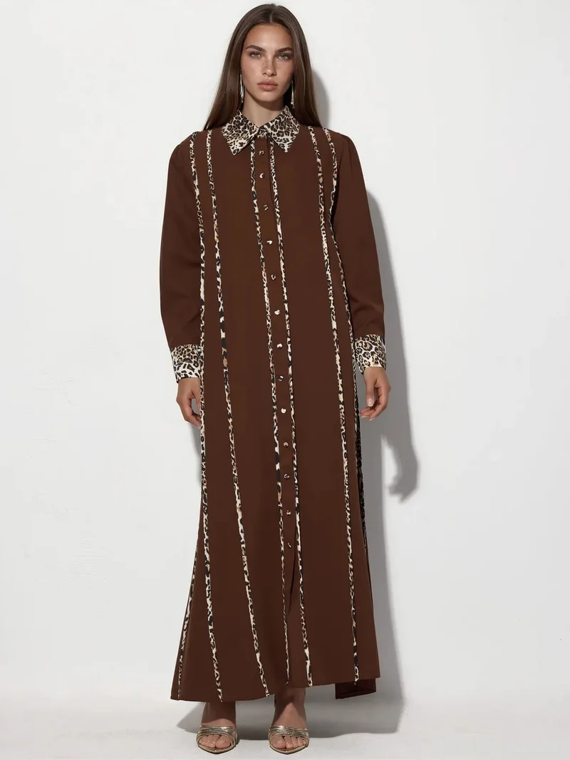 جينيفر Leopard Print Maxi Shirt Dress
