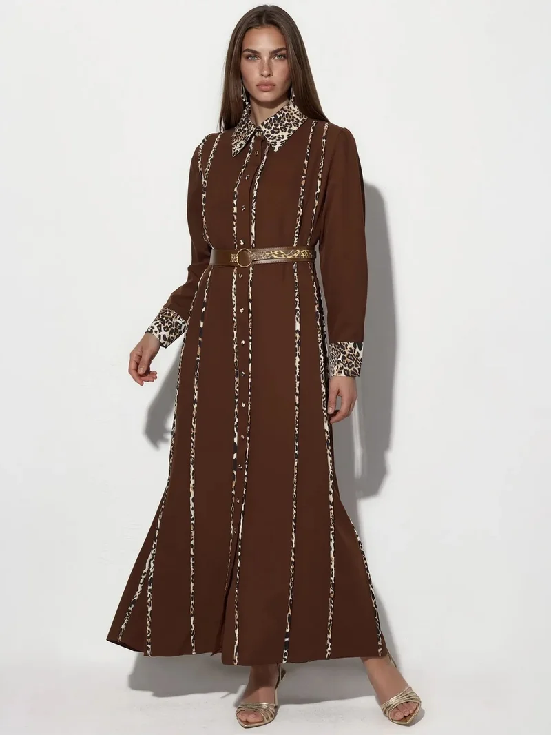 جينيفر Leopard Print Maxi Shirt Dress
