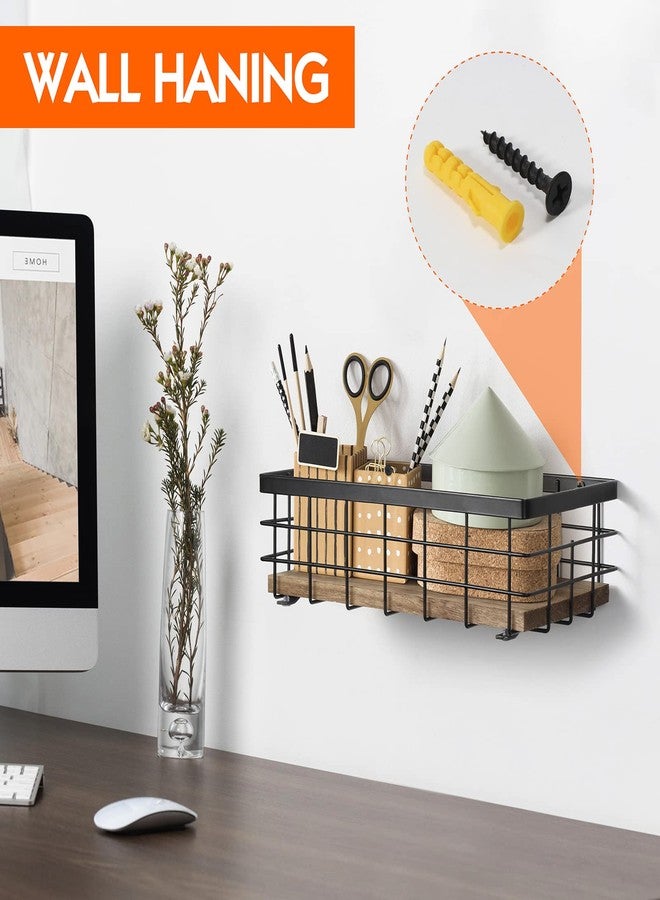 TJMOREE TJ.MOREE Small Metal Wire Basket, Decorative Wood Base Organizer for Bathroom, Kitchen, Basket for Toilet Paper Storage, Sugar Packet, Coffee Syrup, Guest Towel, Napkin - Image 3