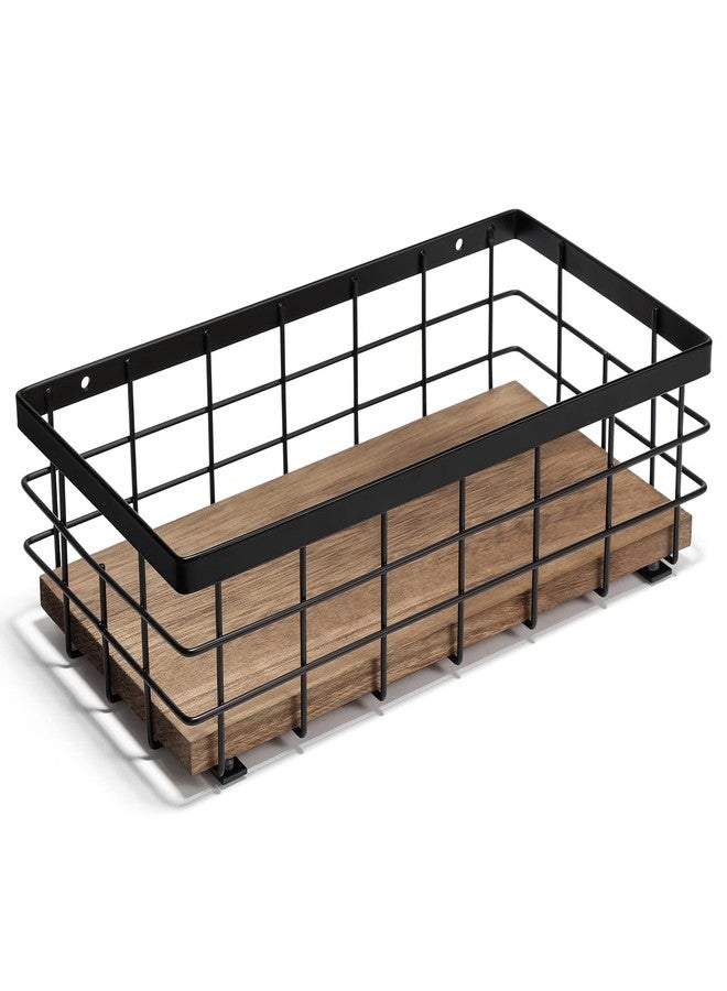 TJMOREE TJ.MOREE Small Metal Wire Basket, Decorative Wood Base Organizer for Bathroom, Kitchen, Basket for Toilet Paper Storage, Sugar Packet, Coffee Syrup, Guest Towel, Napkin - Image 1