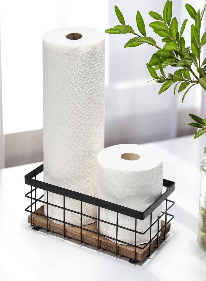TJMOREE TJ.MOREE Small Metal Wire Basket, Decorative Wood Base Organizer for Bathroom, Kitchen, Basket for Toilet Paper Storage, Sugar Packet, Coffee Syrup, Guest Towel, Napkin - Image 2