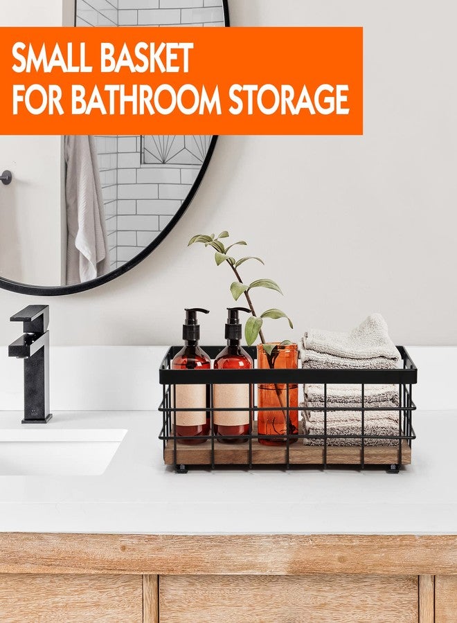 TJMOREE TJ.MOREE Small Metal Wire Basket, Decorative Wood Base Organizer for Bathroom, Kitchen, Basket for Toilet Paper Storage, Sugar Packet, Coffee Syrup, Guest Towel, Napkin - Image 4