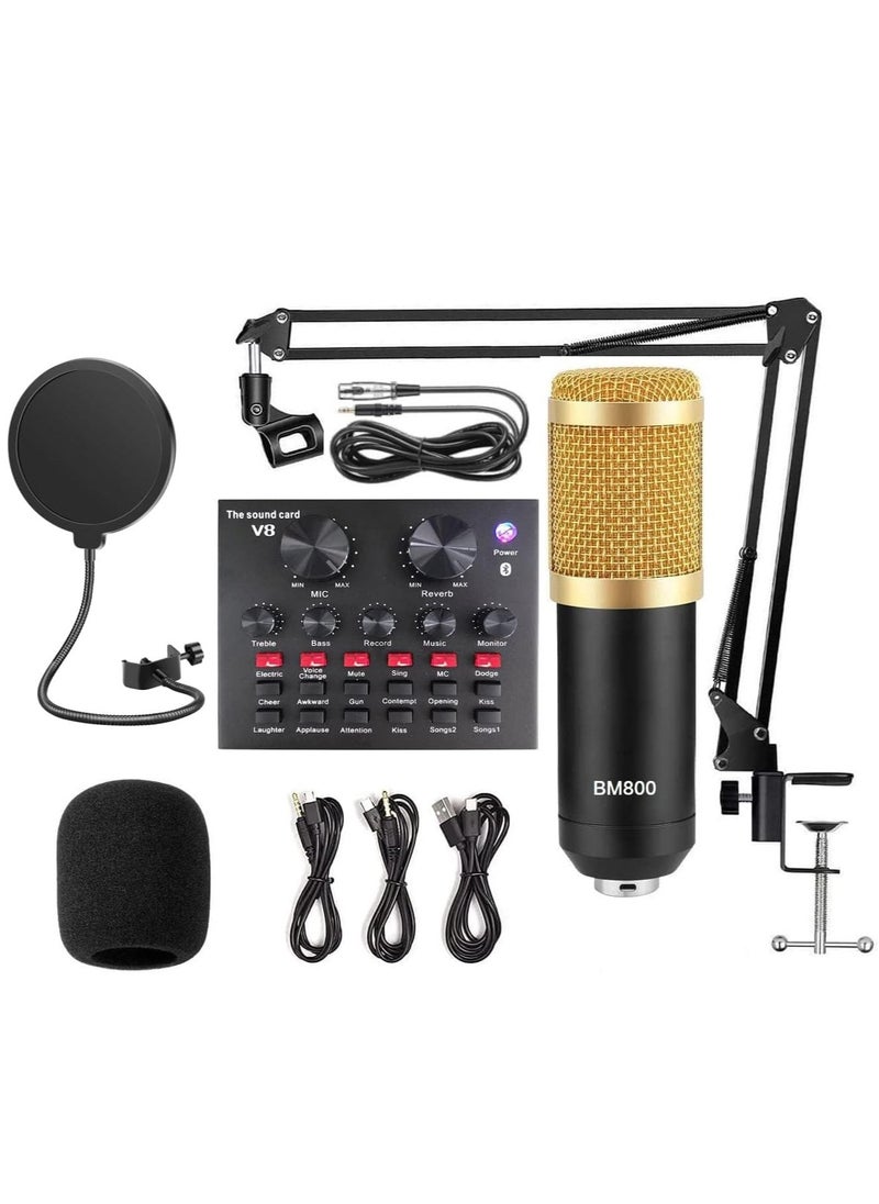 ميجوفاست - ميكروفون مكثف BM 800 مع V8 معدات استوديو تسجيل بطاقة الصوت الحية مجموعة كاملة V8 جهاز مزج الصوت الخارجي مع ميكروفون للغناء والبث المباشر لك الدرنات - Image 1