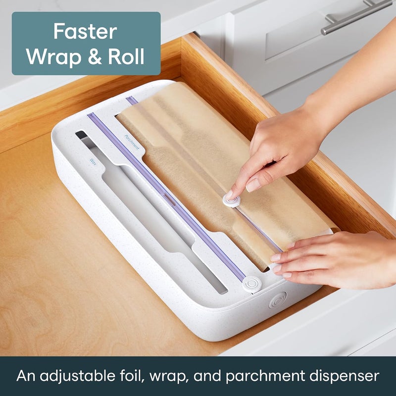 YouCopia StoraRoll Wrap Dispenser 3-in-1, Drawer Organizer for Foil, Plastic Wrap, Parchment and Wax Paper with Safety Cutters and Labels for Kitchen Organization - Image 2
