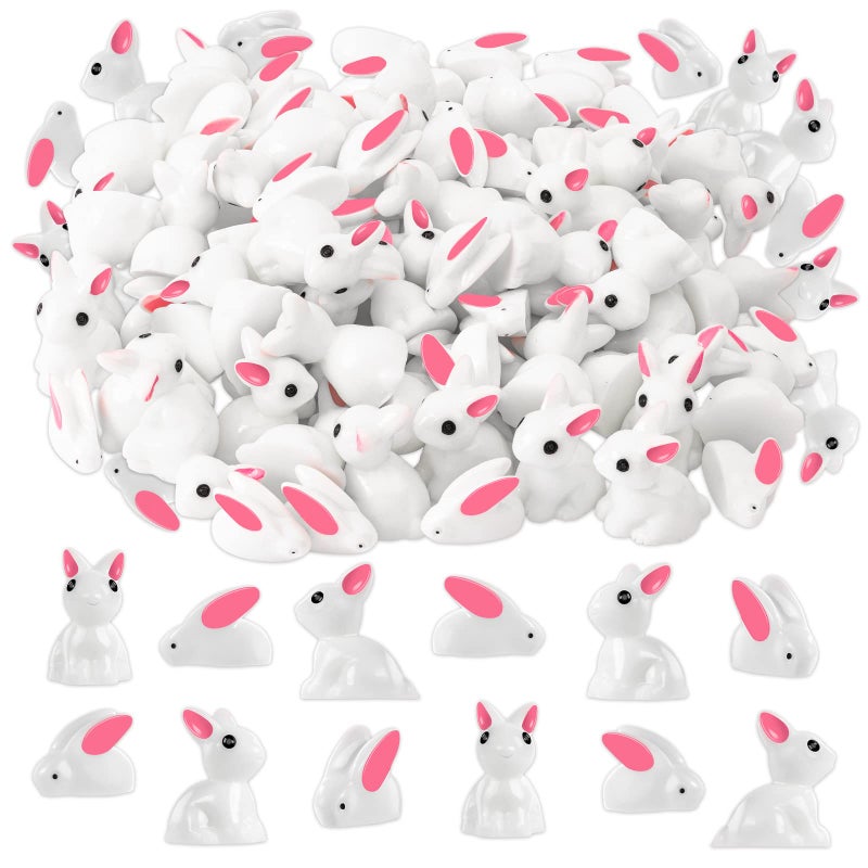 FFNIU Miniature Rabbit Figurines 100Pcs Mini Resin Bunny Animals Toy Miniature Rabbit for Landscape Ornaments Garden Decor Potted PlantCake Topper Decoration