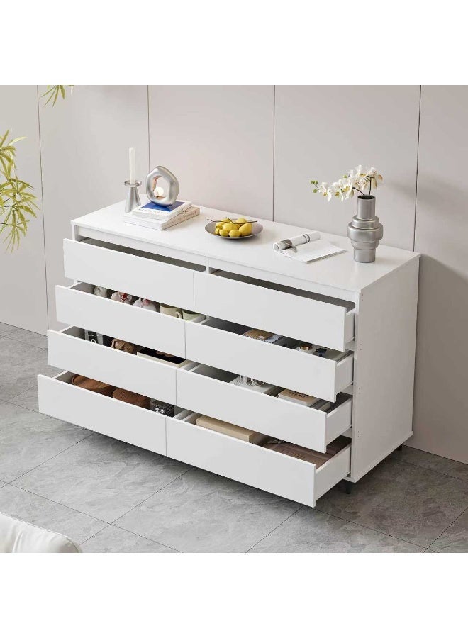 CityRiya-Long Chest of Drawers, 8 Drawers Dresser for Bedroom, 138cm TV Stand, Wood Storage Cabinet, Bedside Table, Chests Storage Organizer Tower Furniture, Dressers for Bedroom, Clothes, Closet, Living Room, Hallway, Entryway, White - Image 2