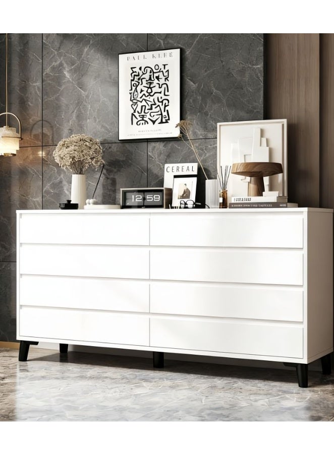 CityRiya-Long Chest of Drawers, 8 Drawers Dresser for Bedroom, 138cm TV Stand, Wood Storage Cabinet, Bedside Table, Chests Storage Organizer Tower Furniture, Dressers for Bedroom, Clothes, Closet, Living Room, Hallway, Entryway, White - Image 1