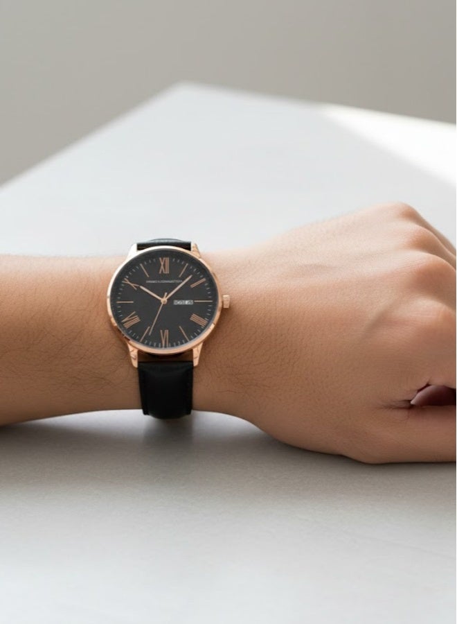 French Connection Black Dial Black Leather Strap Analog Watch for Men 42mm - Image 5