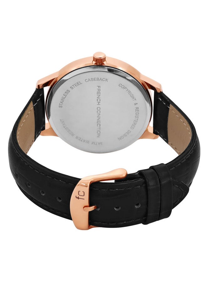 French Connection Black Dial Black Leather Strap Analog Watch for Men 42mm - Image 4