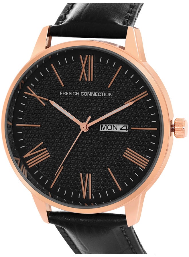 French Connection Black Dial Black Leather Strap Analog Watch for Men 42mm - Image 2