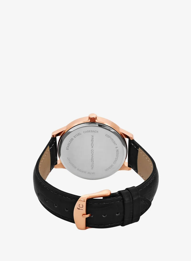 French Connection  Black Dial Black Leather Strap Analog Watch for Men 42mm for Men | Best Price UAE